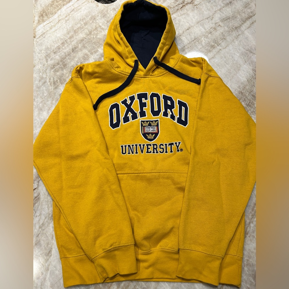 Oxford University Embroidered Hoodie Mustard Yellow Navy XL Pullover